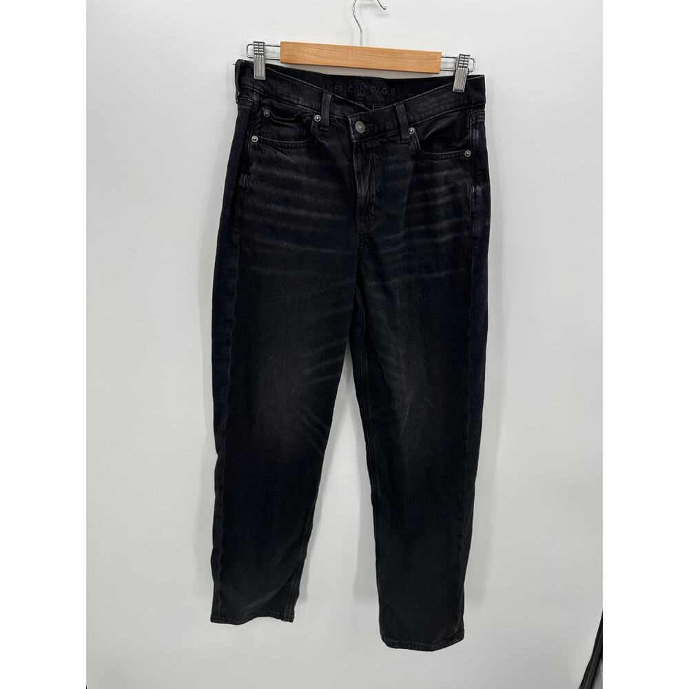 American Eagle Womens Strigid Super High Rise Baggy Straight‎ Black Jeans Sz 4